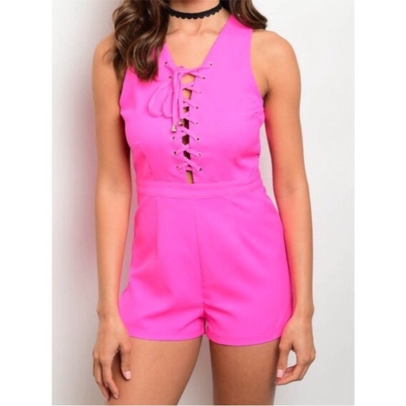 LOVE RICHE Hot Pink Lace-Up Jumpsuit SMALL - Picture 5 of 7